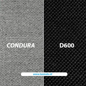 Perbandingan tekstur bahan Cordura vs D600 untuk pembuatan tas custom.